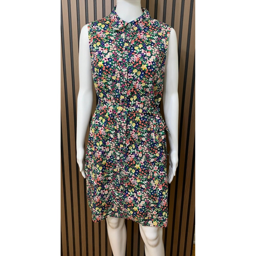 Tommy Hilfiger Floral Sleeveless Shirt Dress Cotton Belted Pockets Size 8 Multi